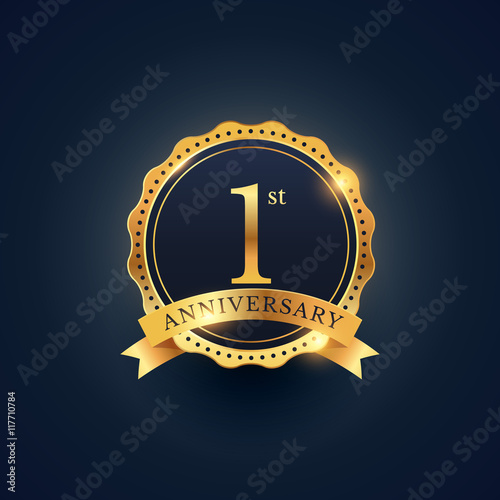 1st anniversary celebration badge label in golden color