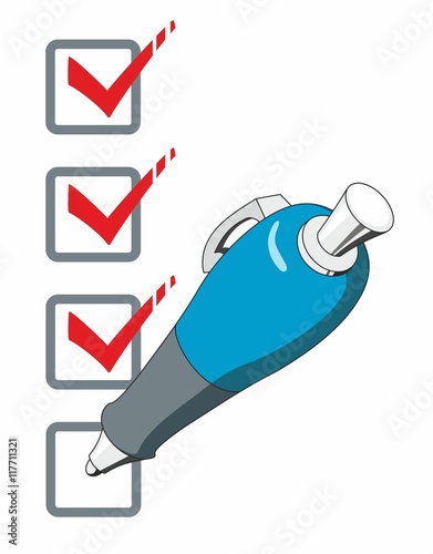Blue Pen Ticking the Checklist Boxes Isolated