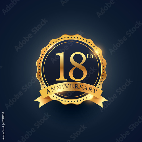 18th anniversary celebration badge label in golden color