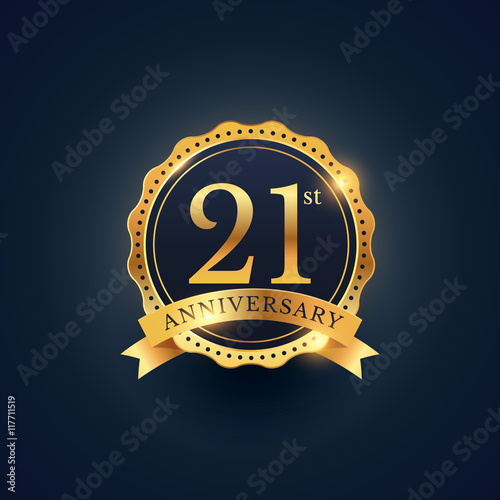 21st anniversary celebration badge label in golden color