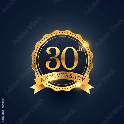 30th anniversary celebration badge label in golden color