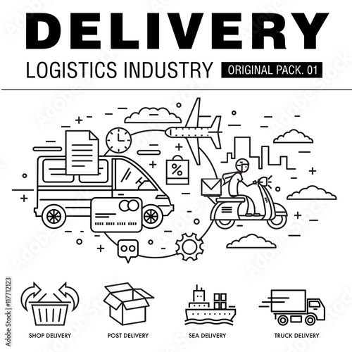 Modern delivery industry pack. Thin line icons set logistic network . Transport set collection with global industry elements. Premium quality vector symbol. Stroke pictogram for web design.
