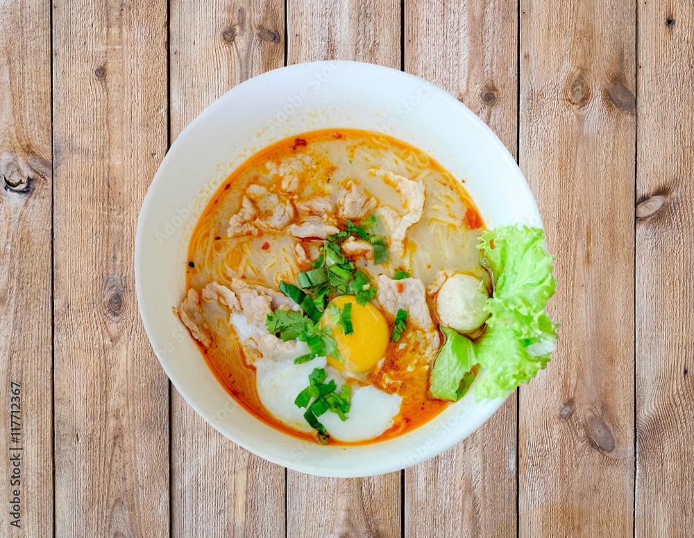 Noodle soup hot spicy pork egg and vegetable Noodle soup hot spicy pork egg and vegetable