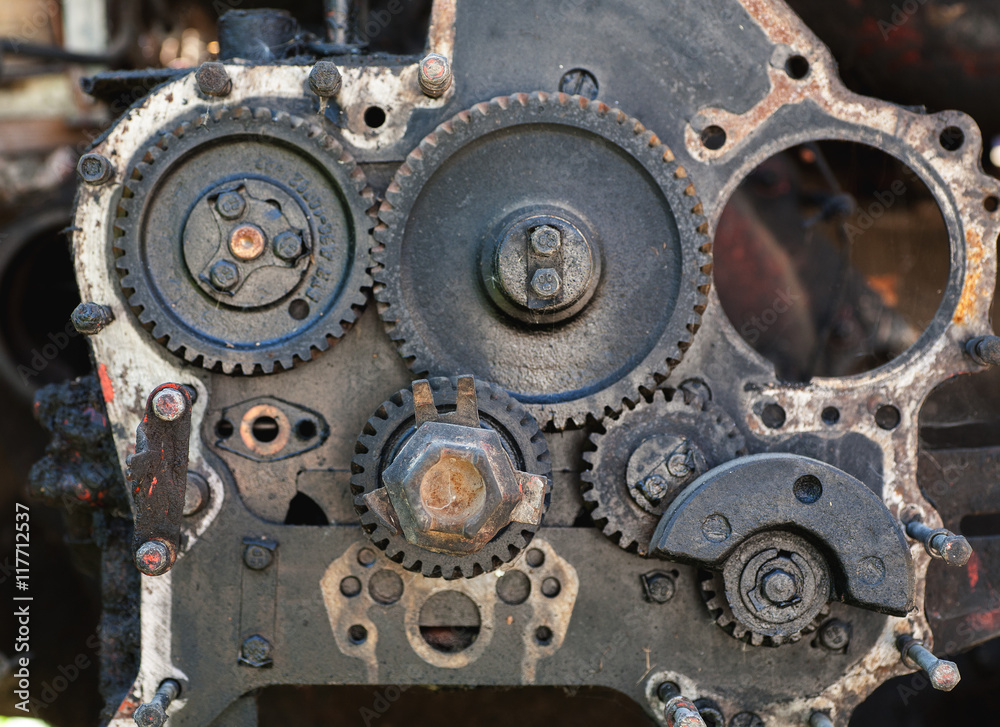 Dirty disassembled engine