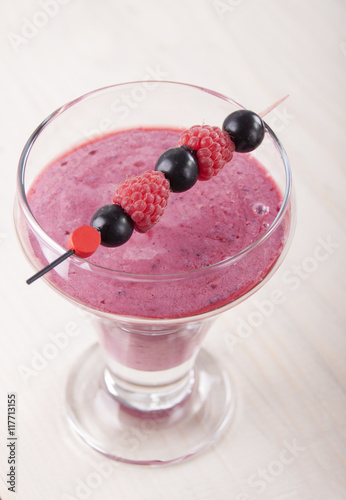 Smoothies of raspberry and blackcurrant with yogurt. photo