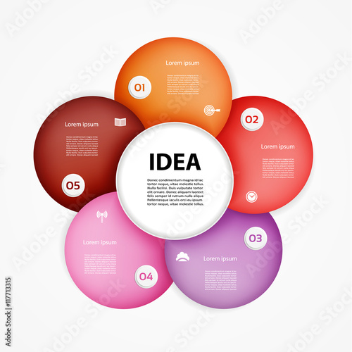 Infographic design template can be used for workflow layout, diagram, number options, web design. Infographic business concept with 5 options, parts, steps or processes. Abstract background.