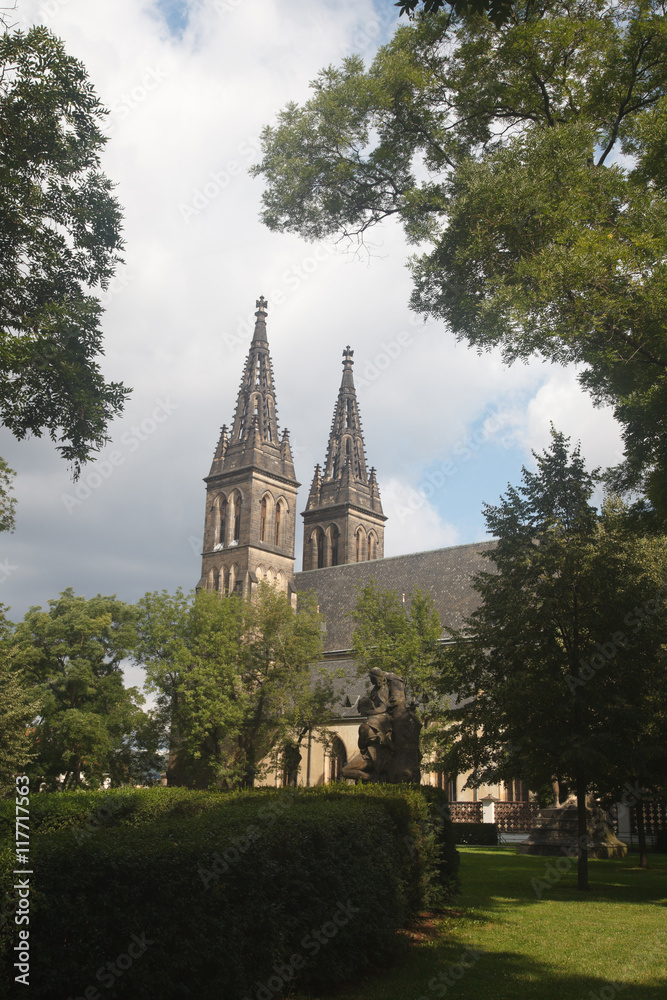 View of the famous basilica of St Peter and St Paul in Vysehrad fortress in Prague
View of the famous basilica of St Peter and St Paul in Vysehrad fortress in Prague