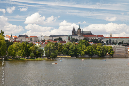 View of the Vltava river, Prague Castle and St. Vitus Cathedral. Czech Republic 