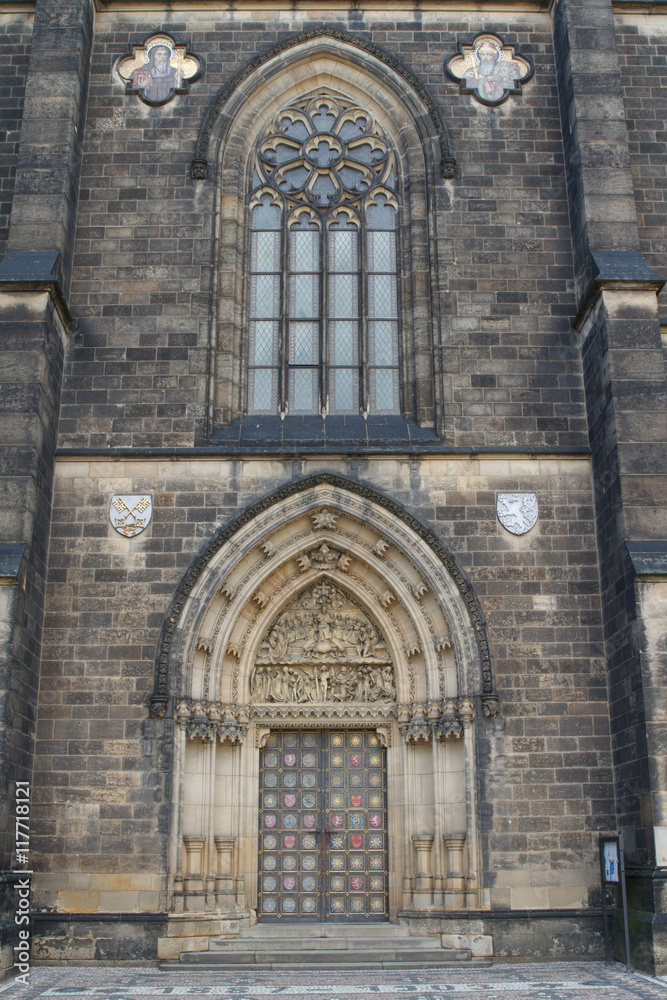 Gothic facade of the Prague basilica of St Peter and St Paul. 
