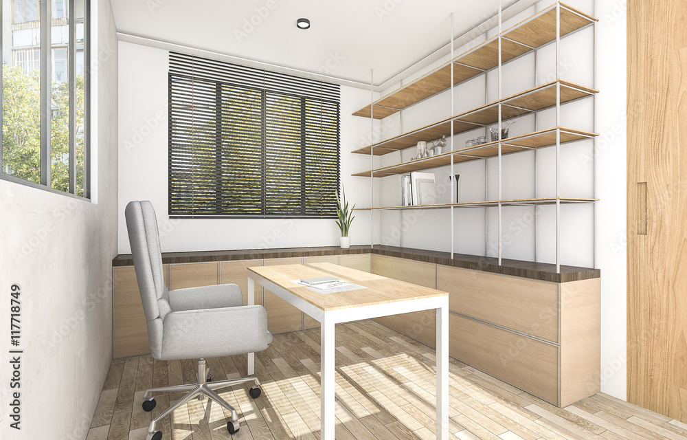 Fototapeta premium 3d rendering wood working room with outdoor atmosphere