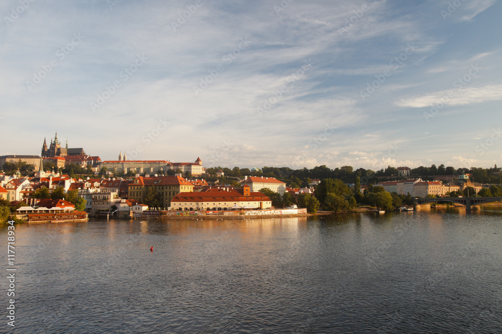 Early morning. View of Prague Castle from the River Vlata
