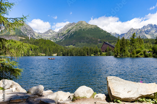 Strbske Pleso lake with Tatra mountains in background, Slovakia, Europe photo