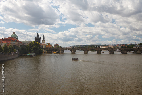 Vltava river and Charle's Bridge. Prague 