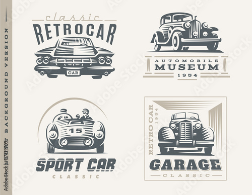 Classic cars illustrations on light background