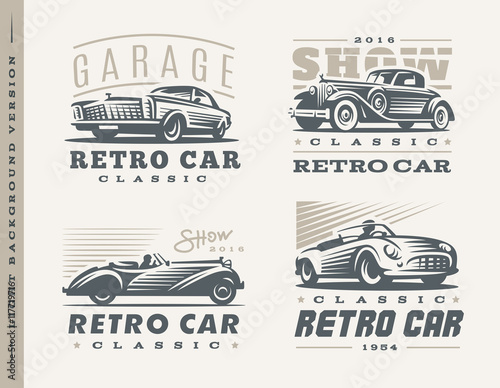 Fotografie, Obraz Classic cars illustrations on light background