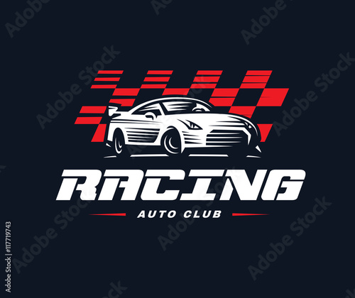 Sport car logo illustration on dark background.