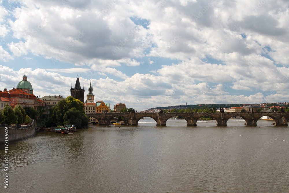 Views of the City of Prague. Charles Bridge and the Vltava River
