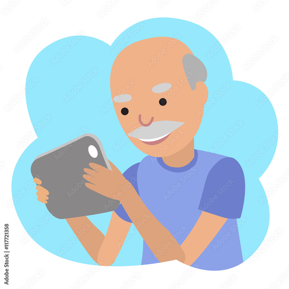 Happy senior man with tablet in hands. Happy senior man with tablet in hands.