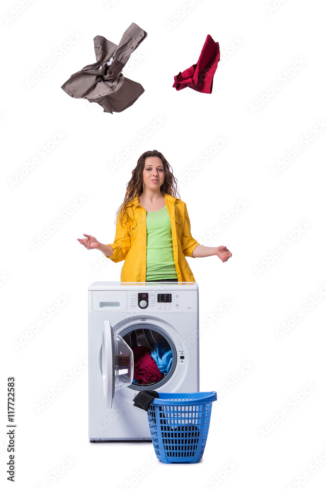 Woman feeling sressed after doing dirty laundry