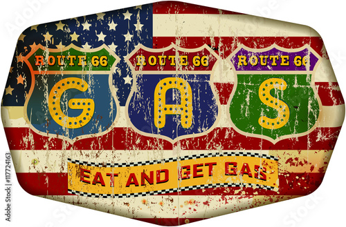 route 66 gas station sign, retro style, vector illustration