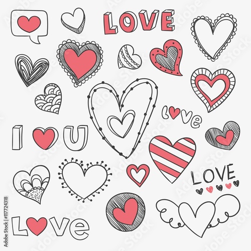 Hand drawn romantic hearts