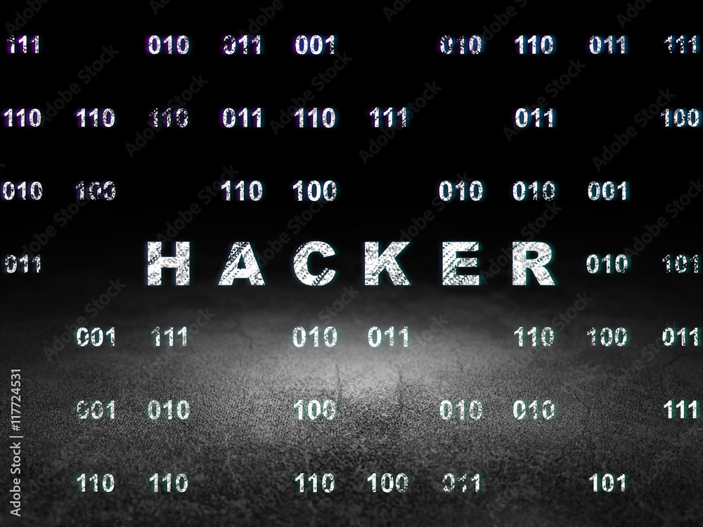Security concept: Hacker in grunge dark room Security concept: Hacker in grunge dark room