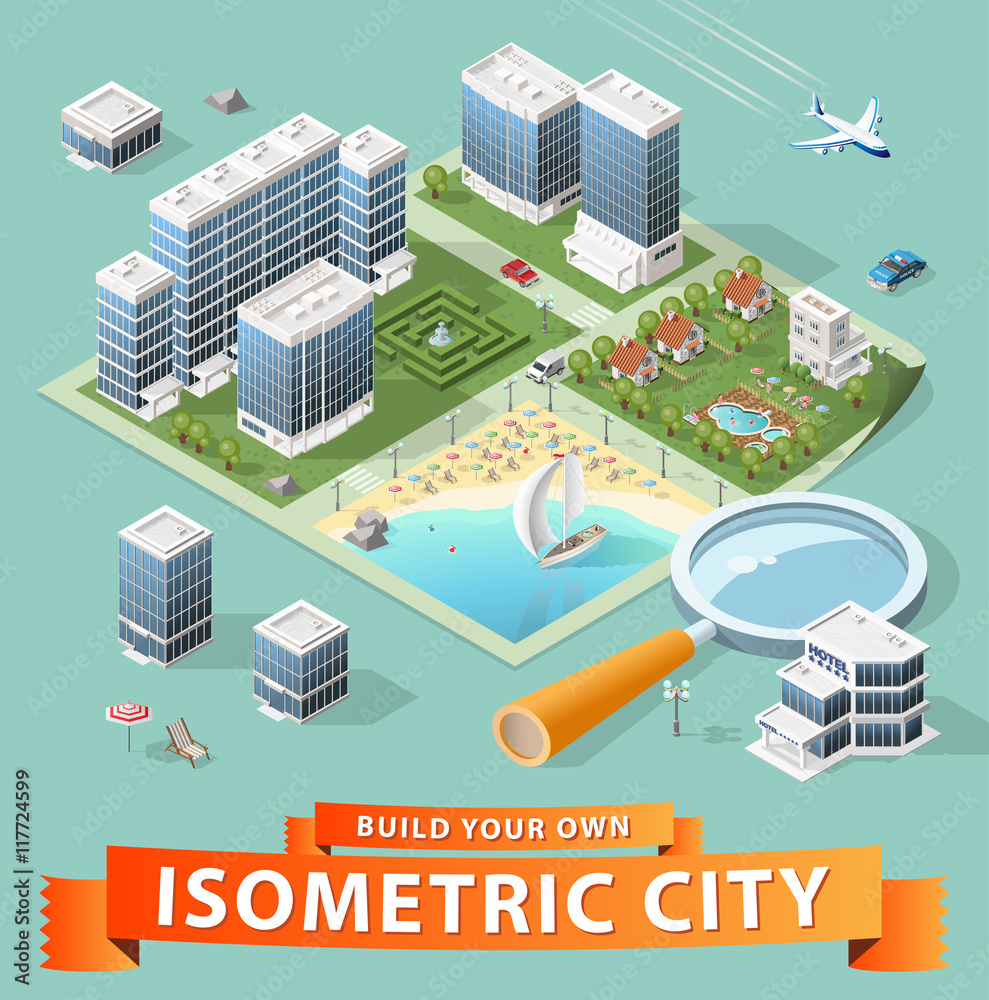 Build Your Own Isometric City. Vector Elements. Build Your Own Isometric City. Vector Elements.