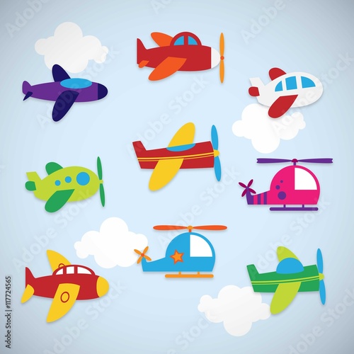 Colorful airplanes collection