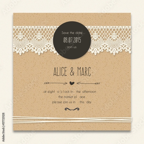 Cardboard wedding invitation with lacy decoration