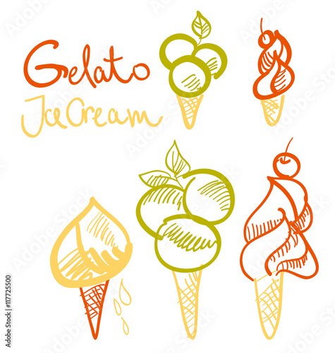 gelato ice cream sketch.  v...