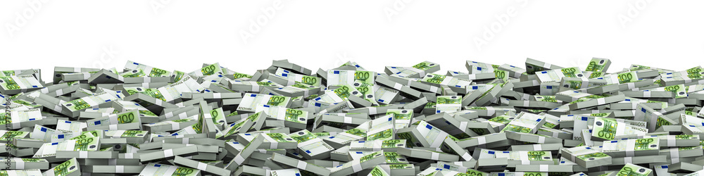 Obraz premium Panorama stacks euros / 3D illustration of panoramic stacks of hundred euro notes