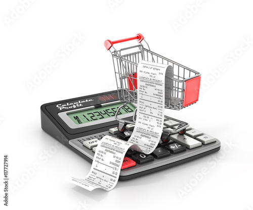 Concept of shopping. Check from shop in shopping cart on the cal