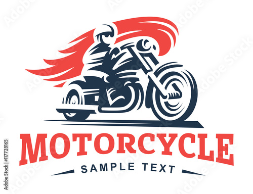 Biker, fire, motorcycle, emblem and label
