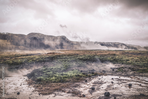Landscape from Iceland with steamy water