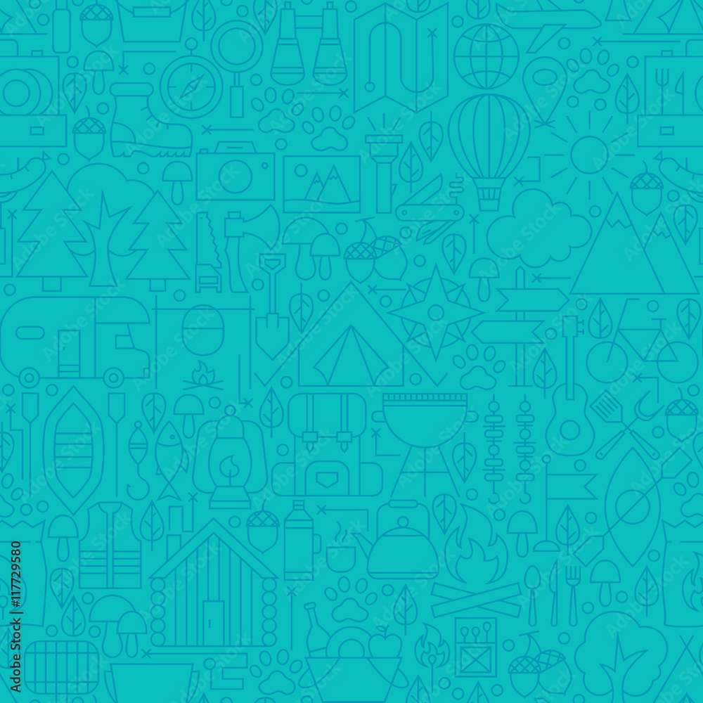 Fototapeta premium Adventure Camp Line Tile Pattern