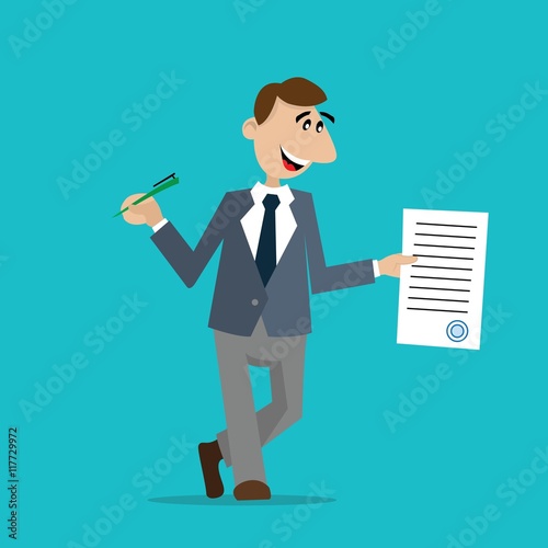 the businessman signed the contract. cartoon vector illustration