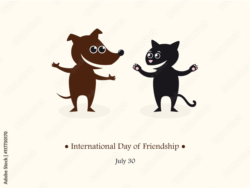 International Day of Friendship vector. Black cat and brown dog. Cartoon  characters friends. Vector illustration. Important day Stock Vector | Adobe  Stock