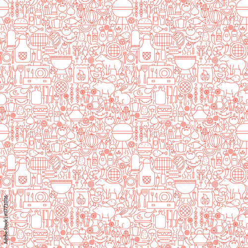 Line BBQ White Seamless Pattern