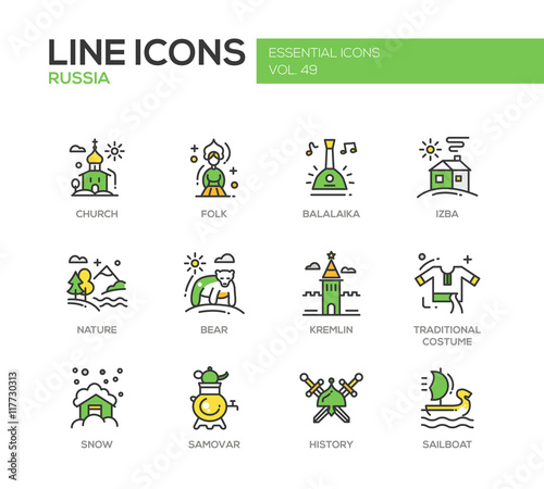 Russian symbols - flat design line icons set