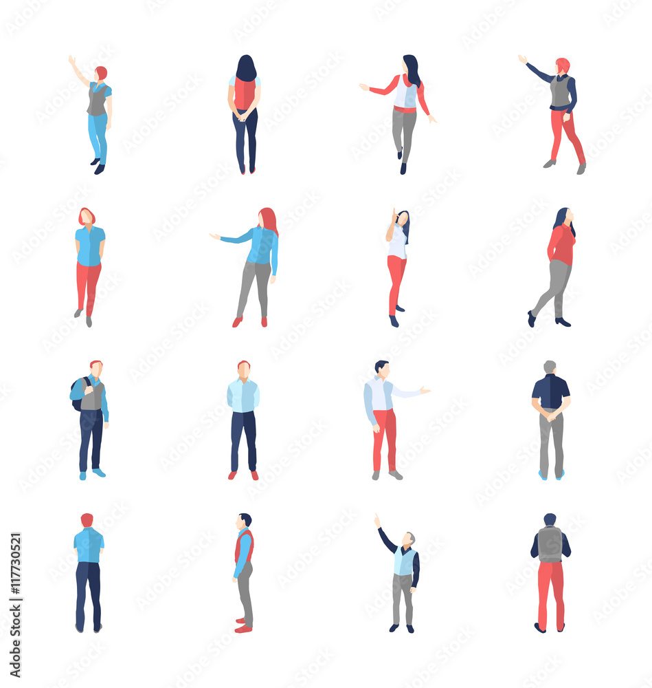 People, male, female, in different showing and browsing poses
