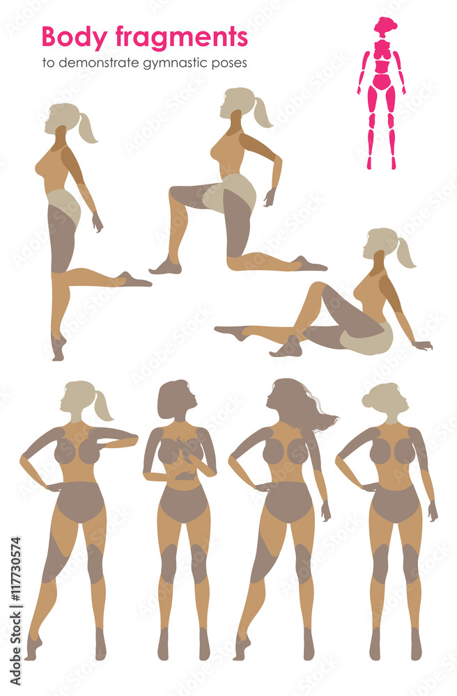 Fragments of body for demonstrating gymnastic poses.Vector silho Fragments of body for demonstrating gymnastic poses.Vector silho
