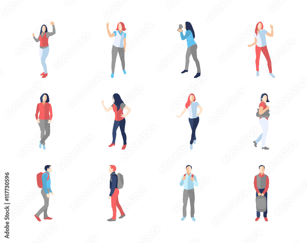 People, male, female, in different casual poses
