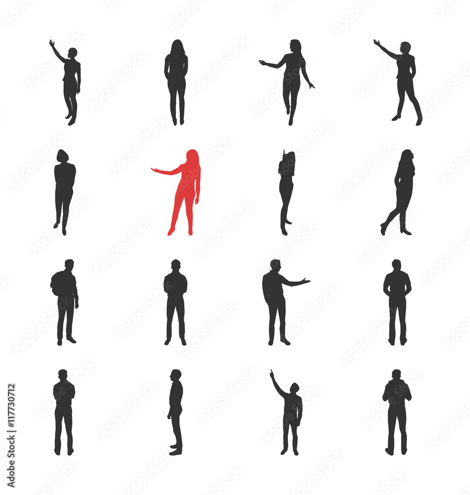 People, male, female silhouettes in different showing and browsing poses People, male, female silhouettes in different showing and browsing poses