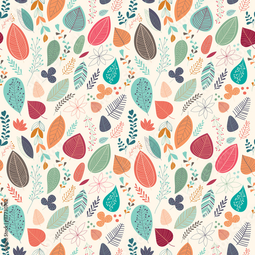 Autumn pattern with leaves and plants