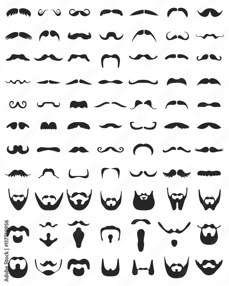 Naklejka premium Beard with moustache or mustache vector icons set