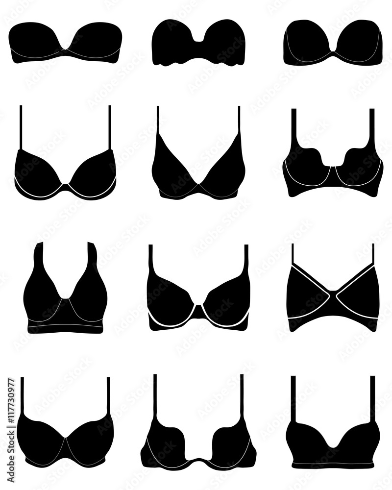 Black bra icons on a white background on a white background, vector Black bra icons on a white background on a white background, vector