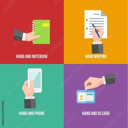 Hand holding different things