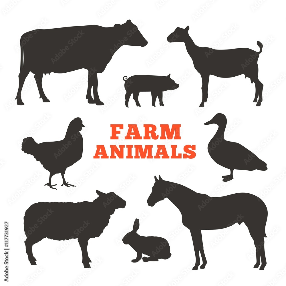 Silhouettes of farm animals Silhouettes of farm animals