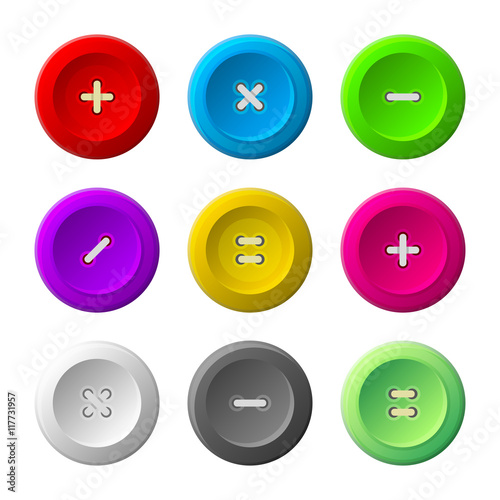 Sewing Buttons Set on White Background. Vector