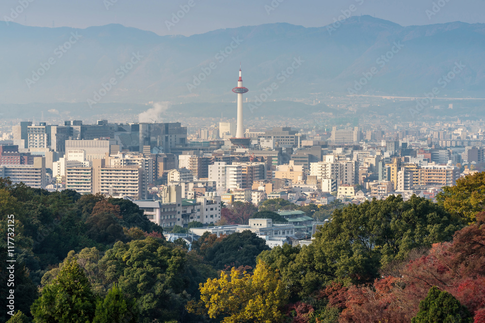 Kyoto City with autumn season in Japan view from Kiyomizu Temple